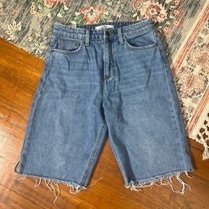Sam Edelman the stiletto bermuda high rise raw frayed hem denim shorts